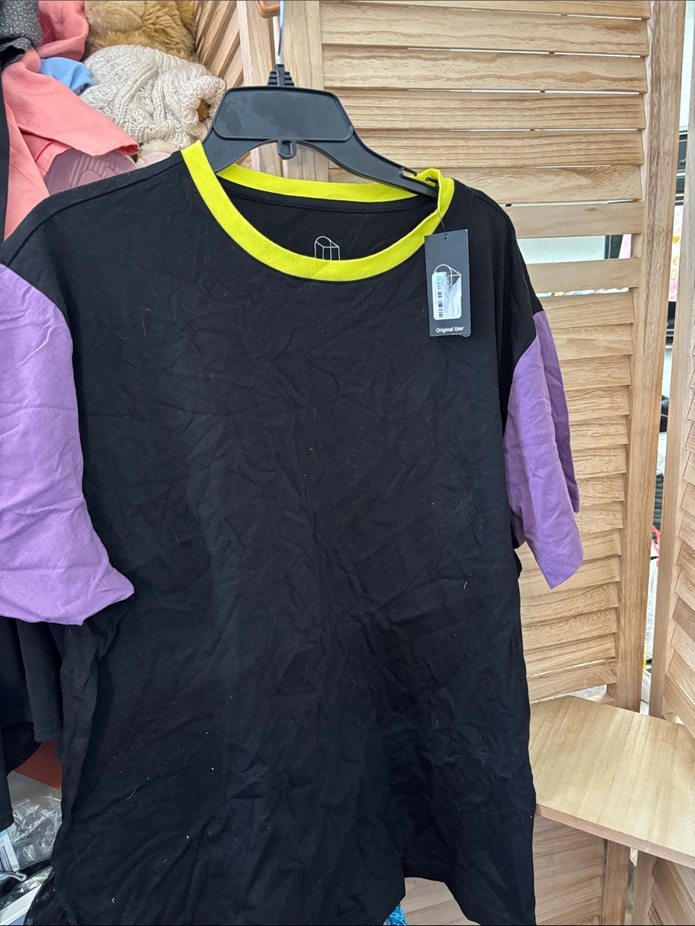 Original Use Black Tee with Purple Sleeves and Neon Yellow Trim XL NWT